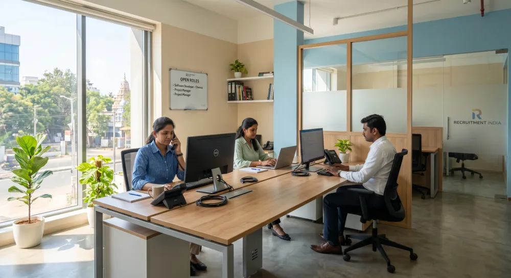 AJ Placement Services recruitment office interior in Rajasthan, India